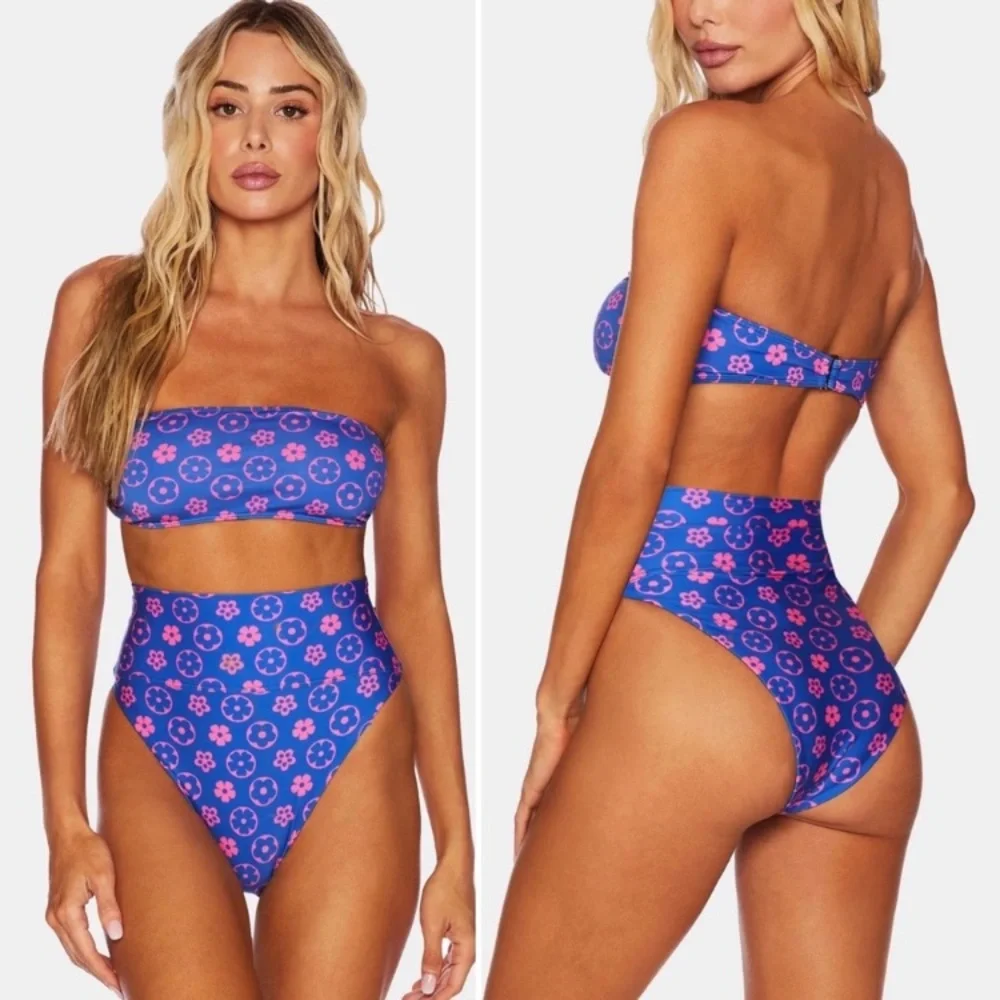 Beach Riot Wavy Floral Kelsey Bandeau Swim Bikini Top | Highway High Rise Bottom - Picture 5 of 15